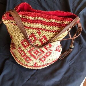 Lucky Brand Red and Beige Crochet Hobo Bag